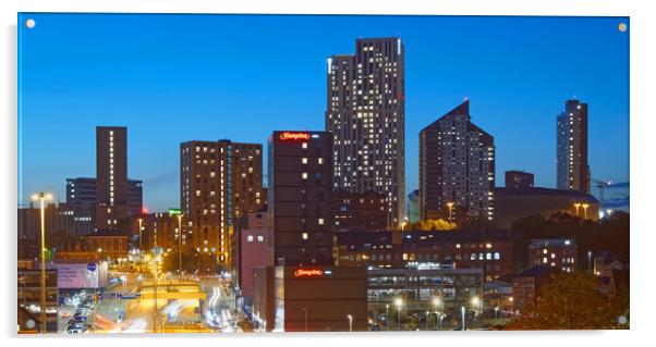 Leeds Skyline at Dusk Acrylic by Darren Galpin