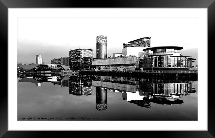 Salford Quays Reflections, Monochrome Framed Mounted Print by Michele Davis