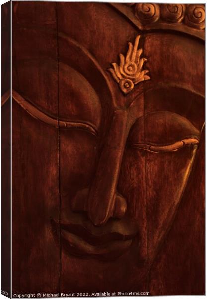 Wooden budha Canvas Print by Michael bryant Tiptopimage