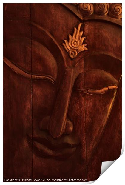 Wooden budha Print by Michael bryant Tiptopimage