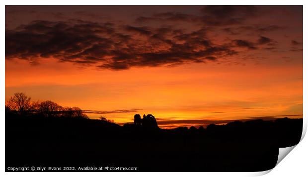 Sunset at Ogmore Castle. Print by Glyn Evans