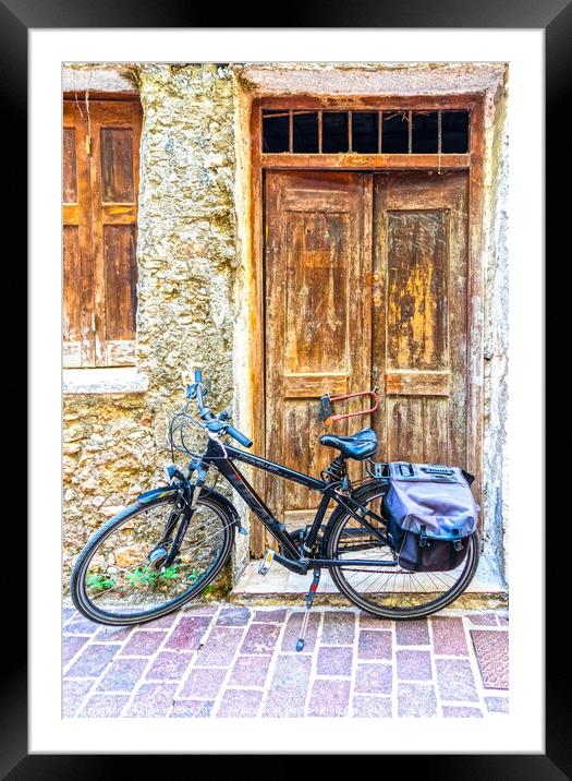 Bicycle and old doors Framed Mounted Print by Kevin Hellon
