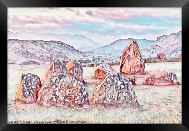 Castlerigg Stone Circle and the fells to the south Framed Print by Keith Douglas