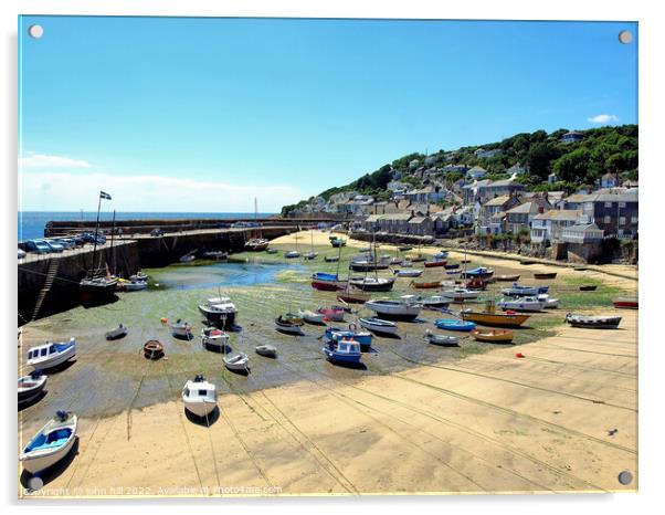 Mousehole at low tide, Cornwall. Acrylic by john hill