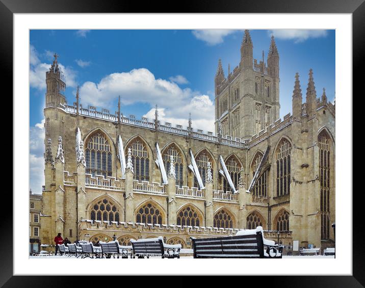 Snowy Serenity at Bath Abbey Framed Mounted Print by Roger Mechan