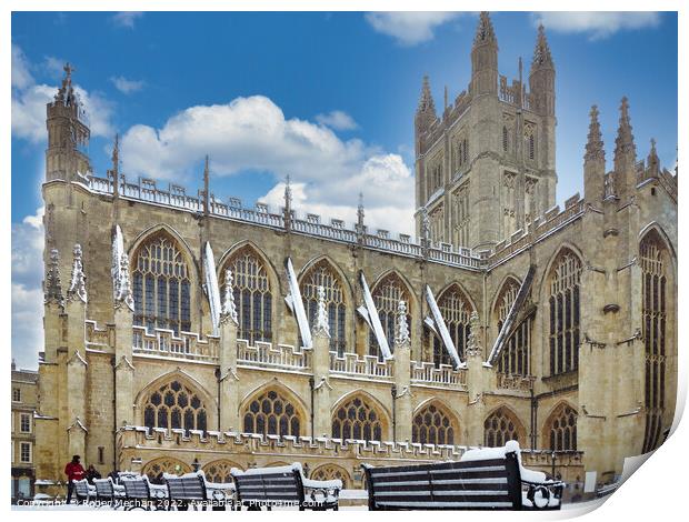 Snowy Serenity at Bath Abbey Print by Roger Mechan