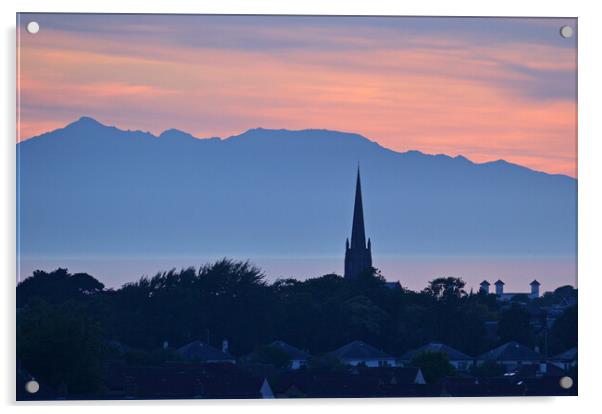 Panoramic view of Arran from Ayr at dusk Acrylic by Allan Durward Photography