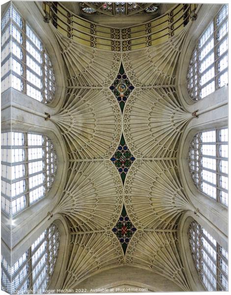 The Intense Beauty of Bath Abbey's Fan Vaulted Cei Canvas Print by Roger Mechan
