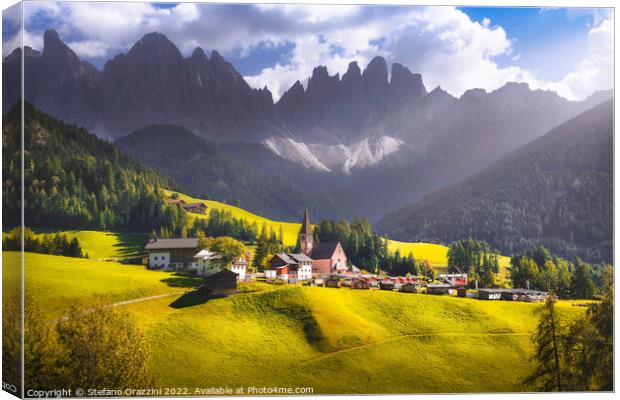 Dolomites Alps, Santa Magdalena village and Odle mountains Canvas Print by Stefano Orazzini