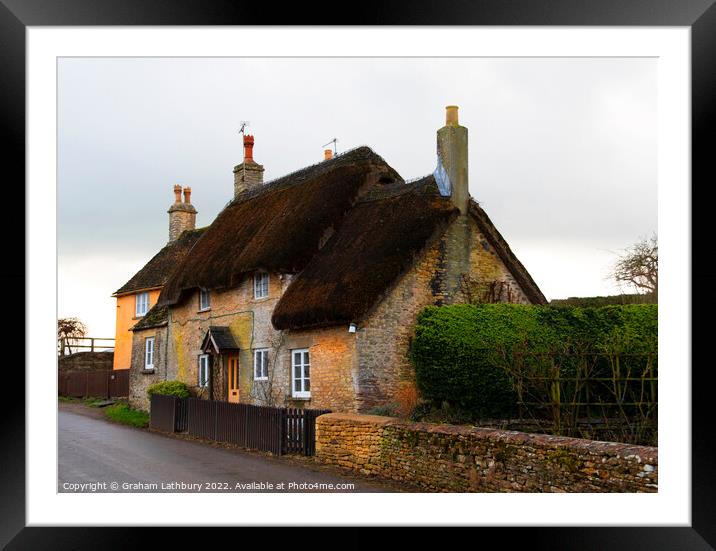 Thatched Cottage in Little Badminton, Cotswolds Framed Mounted Print by Graham Lathbury