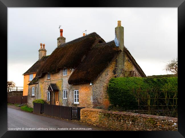 Thatched Cottage in Little Badminton, Cotswolds Framed Print by Graham Lathbury