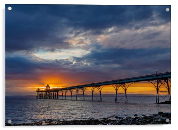 Clevedon Pier at sunset on a cloudy evening Acrylic by Rory Hailes