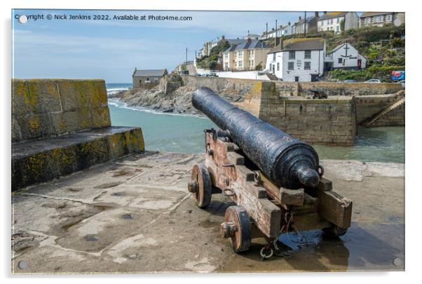 Porthleven Harbour Cannons Cornwall Acrylic by Nick Jenkins