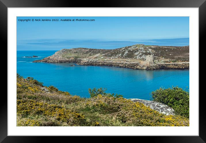 Tresco and Cromwells Castle Looking from Bryher Framed Mounted Print by Nick Jenkins