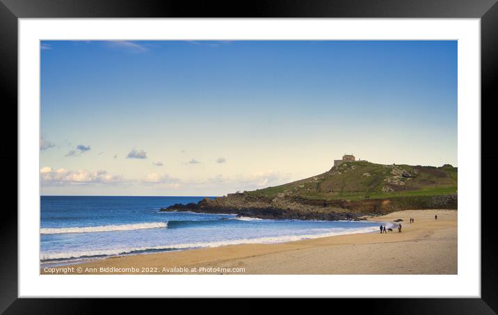 Porthmeor Beach in St Ives Cornwall Framed Mounted Print by Ann Biddlecombe