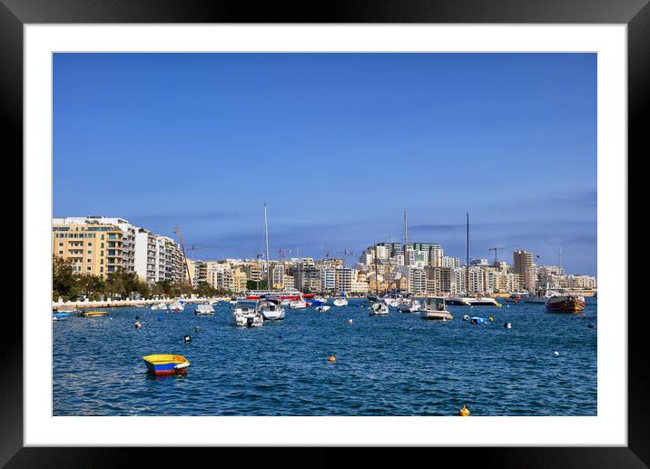 Sliema Town Skyline Sea View In Malta Framed Mounted Print by Artur Bogacki