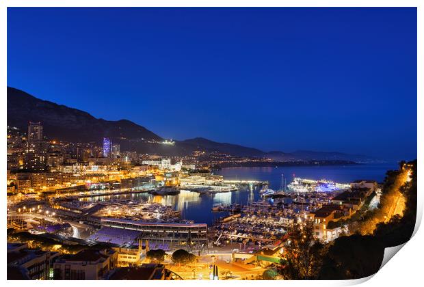 Monaco Principality By Night Print by Artur Bogacki