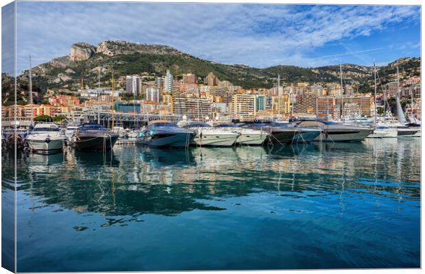 Monaco Principality Yacht Harbour And City Skyline Canvas Print by Artur Bogacki