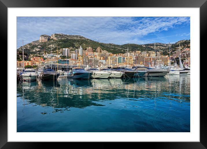 Monaco Principality Yacht Harbour And City Skyline Framed Mounted Print by Artur Bogacki