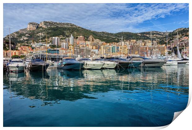 Monaco Principality Yacht Harbour And City Skyline Print by Artur Bogacki