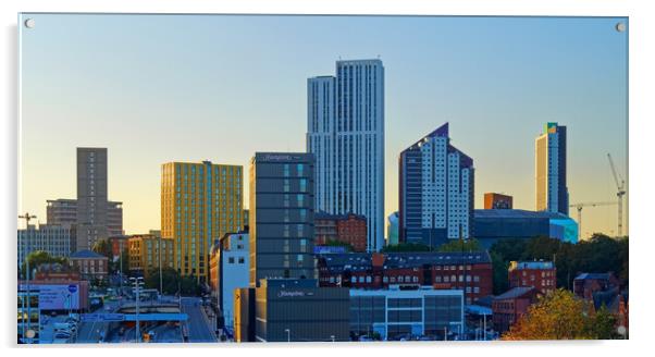 Leeds Skyline Sunset Acrylic by Darren Galpin