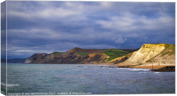 West bay Jurassic coast  Canvas Print by Ann Biddlecombe