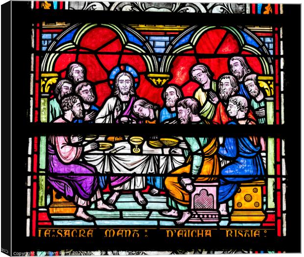 Last Supper Stained Glass Notre Dame St Marie Normandy France Canvas Print by William Perry