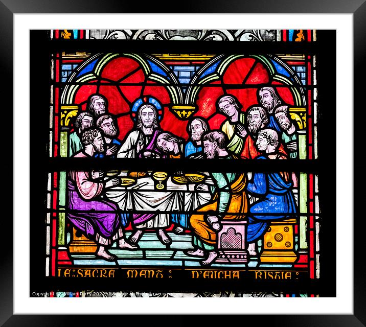 Last Supper Stained Glass Notre Dame St Marie Normandy France Framed Mounted Print by William Perry