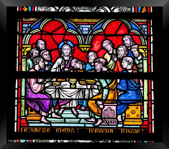 Last Supper Stained Glass Notre Dame St Marie Normandy France Framed Print by William Perry
