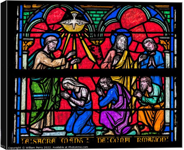 Jesus Stained Glass Notre Dame Church St Marie Mont Normandy Fra Canvas Print by William Perry