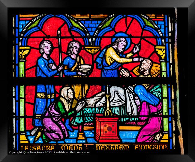 Healing Stained Glass Notre Dame Church St Marie Mont Normandy F Framed Print by William Perry