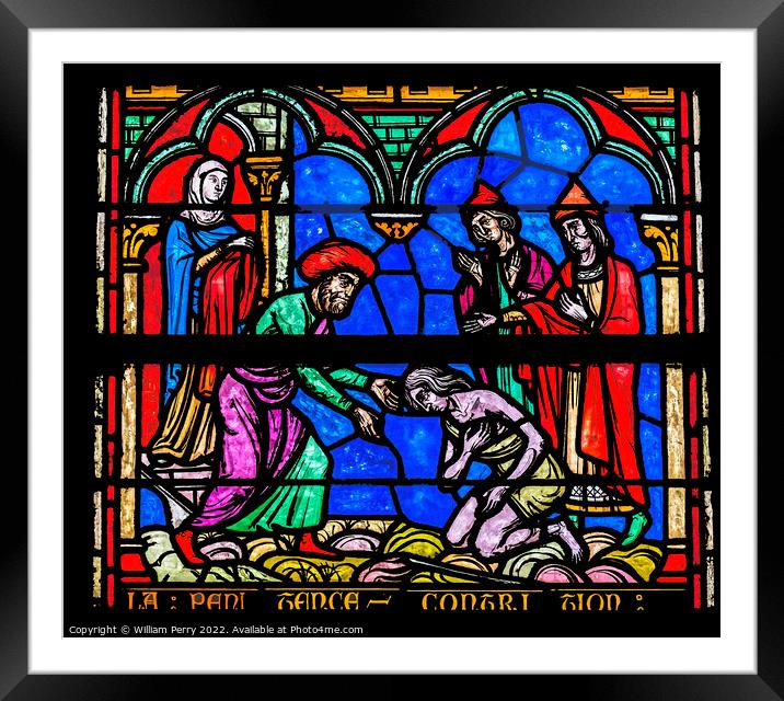 Prodigal Son Stained Glass Notre Dame St Marie Normandy France Framed Mounted Print by William Perry