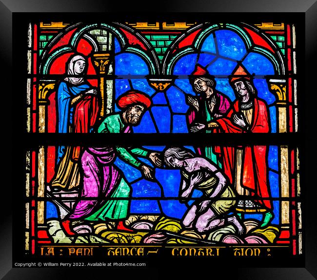 Prodigal Son Stained Glass Notre Dame St Marie Normandy France Framed Print by William Perry