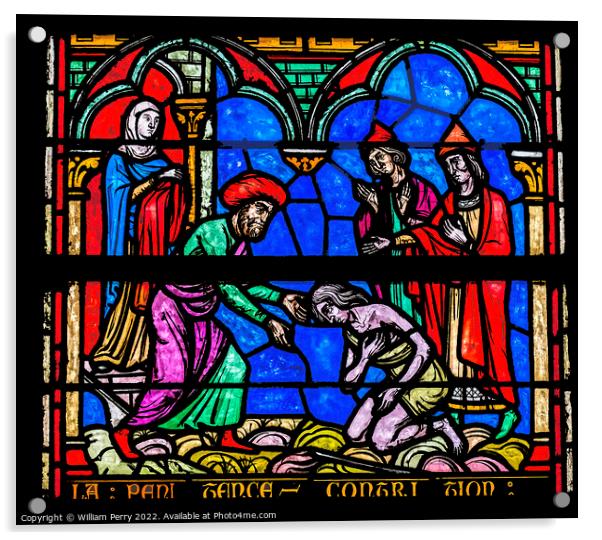 Prodigal Son Stained Glass Notre Dame St Marie Normandy France Acrylic by William Perry