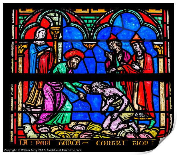 Prodigal Son Stained Glass Notre Dame St Marie Normandy France Print by William Perry