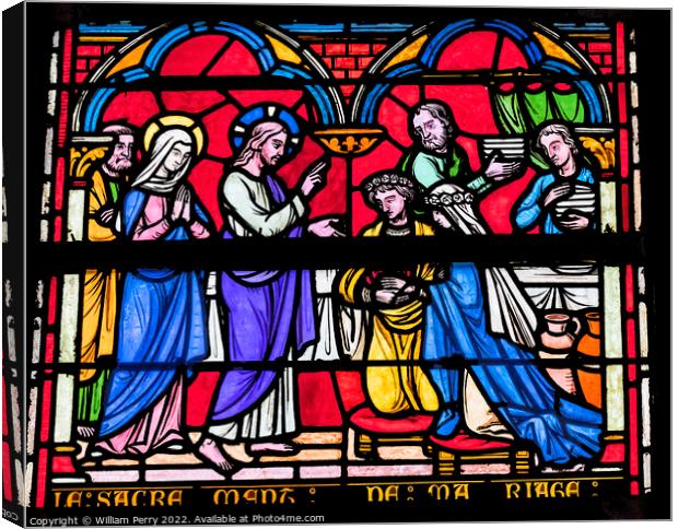 Jesus Stained Glass Notre Dame St Marie Mont Normandy France Canvas Print by William Perry