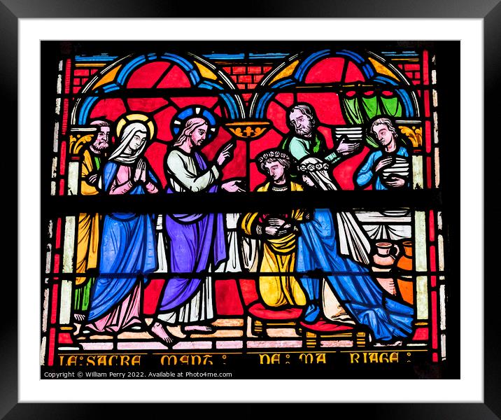 Jesus Stained Glass Notre Dame St Marie Mont Normandy France Framed Mounted Print by William Perry