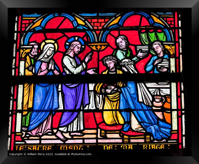 Jesus Stained Glass Notre Dame St Marie Mont Normandy France Framed Print by William Perry