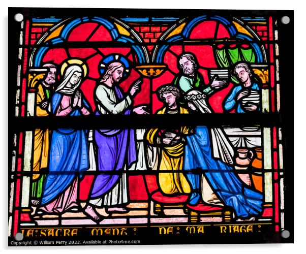 Jesus Stained Glass Notre Dame St Marie Mont Normandy France Acrylic by William Perry