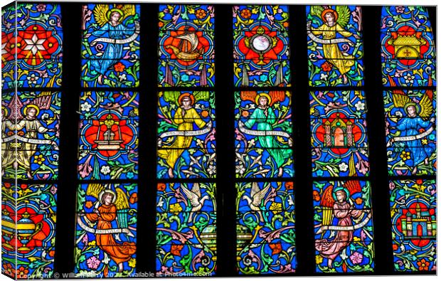 Angels Stained Glass Notre Dame St Marie Mont Normandy France Canvas Print by William Perry