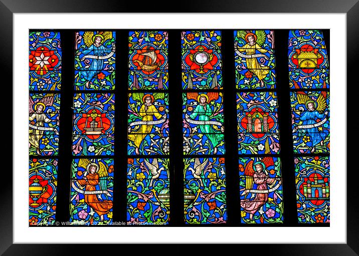 Angels Stained Glass Notre Dame St Marie Mont Normandy France Framed Mounted Print by William Perry