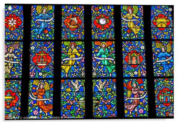 Angels Stained Glass Notre Dame St Marie Mont Normandy France Acrylic by William Perry