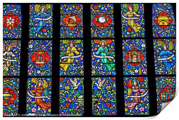 Angels Stained Glass Notre Dame St Marie Mont Normandy France Print by William Perry