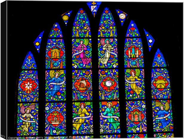 Angels Stained Glass Notre Dame Church St Marie Mont Normandy Fr Canvas Print by William Perry