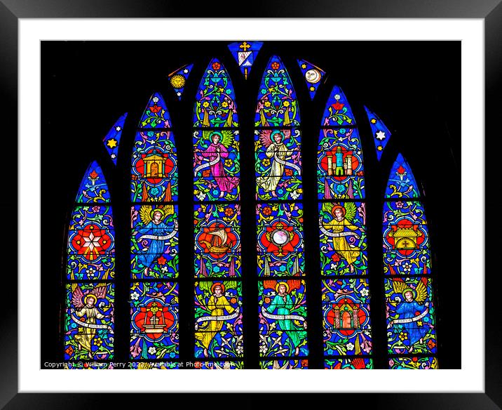 Angels Stained Glass Notre Dame Church St Marie Mont Normandy Fr Framed Mounted Print by William Perry