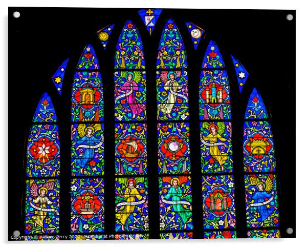 Angels Stained Glass Notre Dame Church St Marie Mont Normandy Fr Acrylic by William Perry
