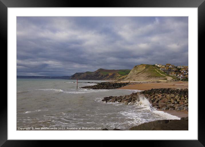 West bay Jurassic coast in windy weather Framed Mounted Print by Ann Biddlecombe