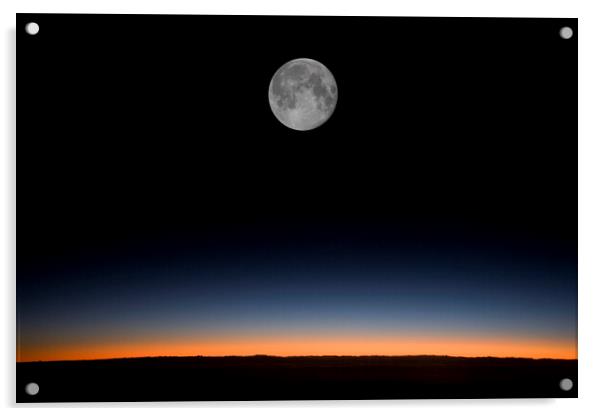 Near full moon against a sunrise from an aircraft Acrylic by Gordon Dixon