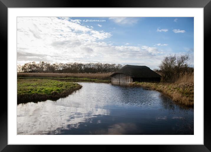 Blue skies over Hickling Broad boat house Framed Mounted Print by Christopher Keeley