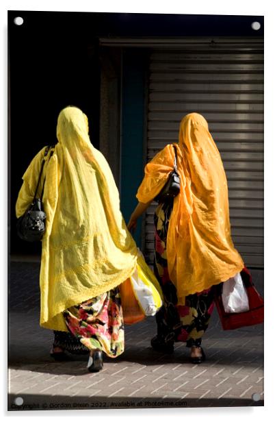 Ladies shopping in Dubai brightly coloured Acrylic by Gordon Dixon